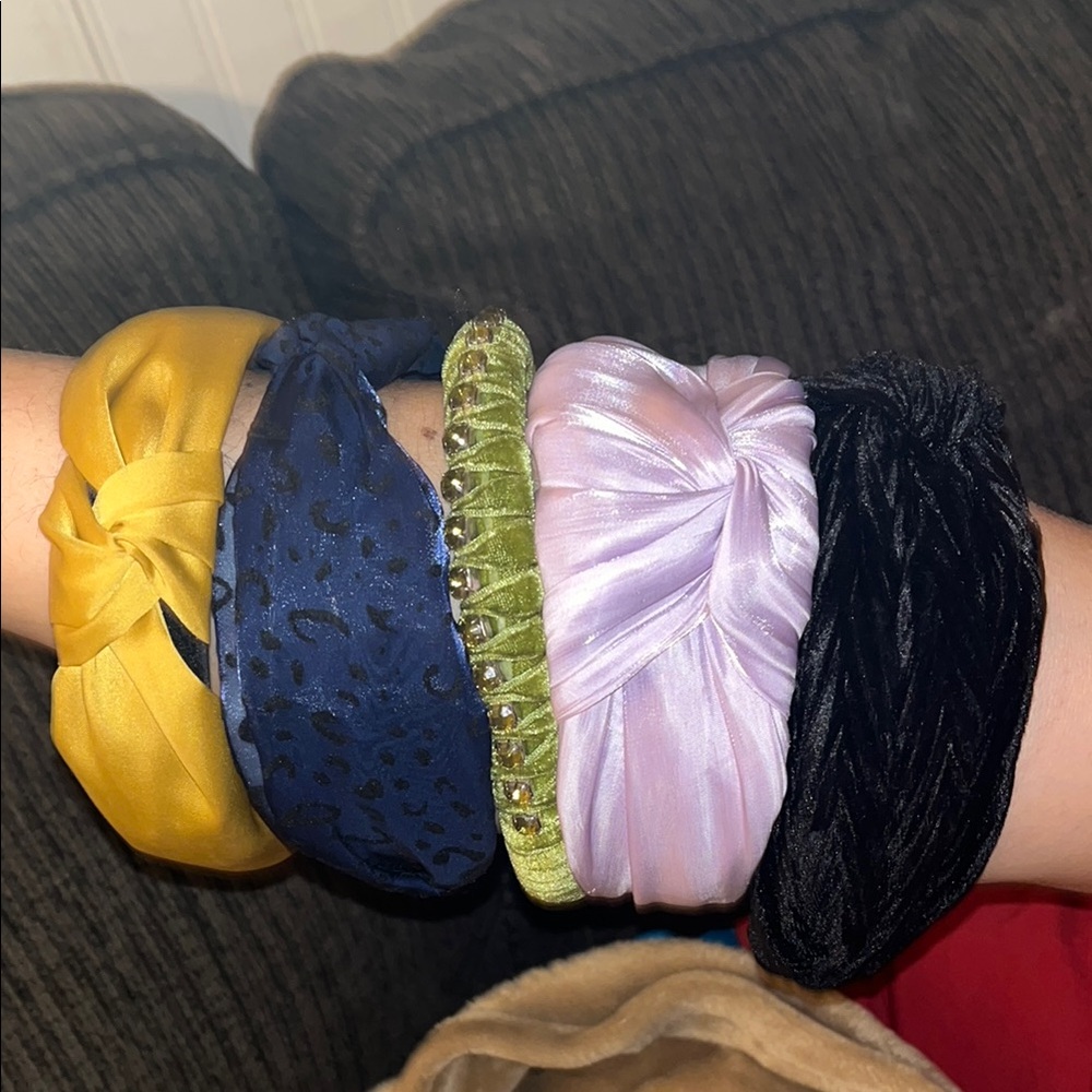 Pack of 5 Elegant Women's Headband Set - Yellow, Blue, Green, Purple, Black EUC